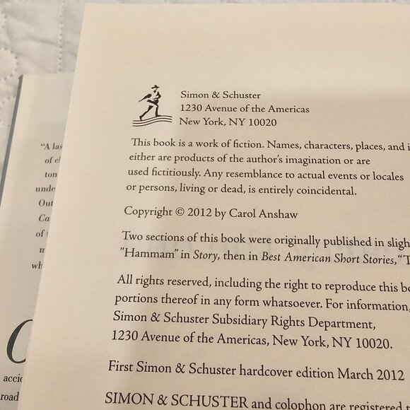 Carry The One By Carol Anshaw Hardcover Novel 2012 Simon & Schuster - Picture 4 of 10